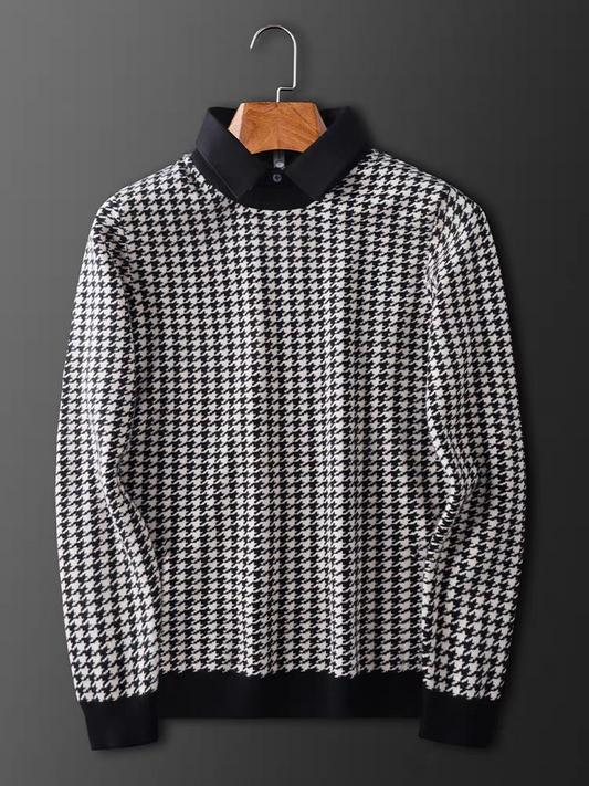 Vintage Checkmate Knit Polo Sweatshirt